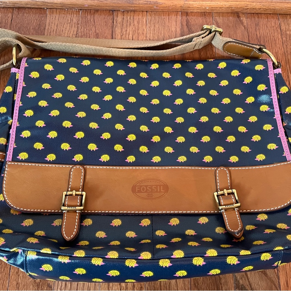 Fossil Messenger Bag Coated Canvas Laptop, Navy Hedgehog